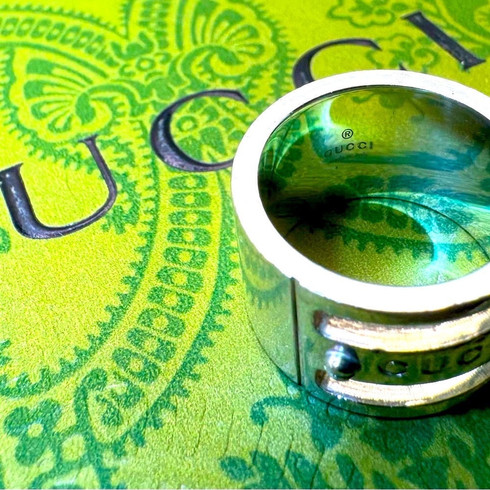 Gucci Cutout Logo Ring 925 Size 5- 5.5 Vintage Stamped ★1087 AL Italy .5 in Band - Picture 8 of 8